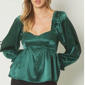 Entro Deep Green Satin Blouse